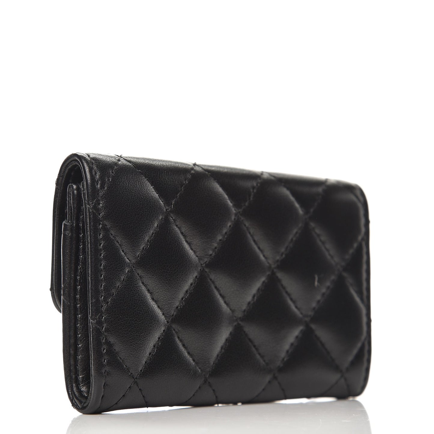Lambskin Quilted Flap Card Holder Black