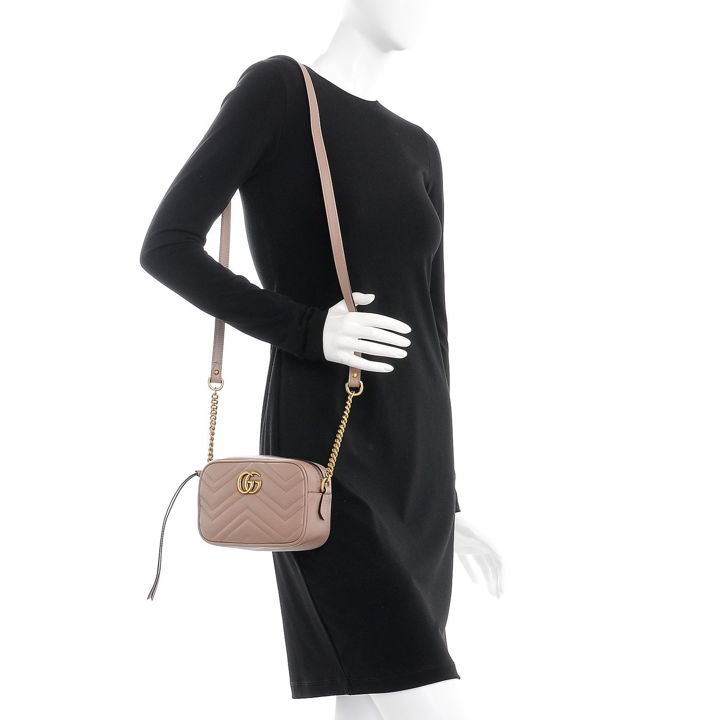 Calfskin Matelasse Mini GG Marmont Chain Shoulder Bag Porcelain Rose
