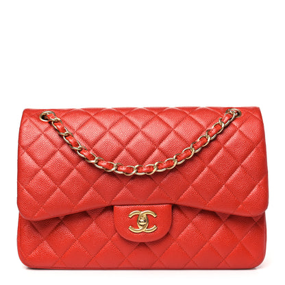 Chanel Pearly Caviar Quilted Jumbo Double Flap Orange 1 of 11