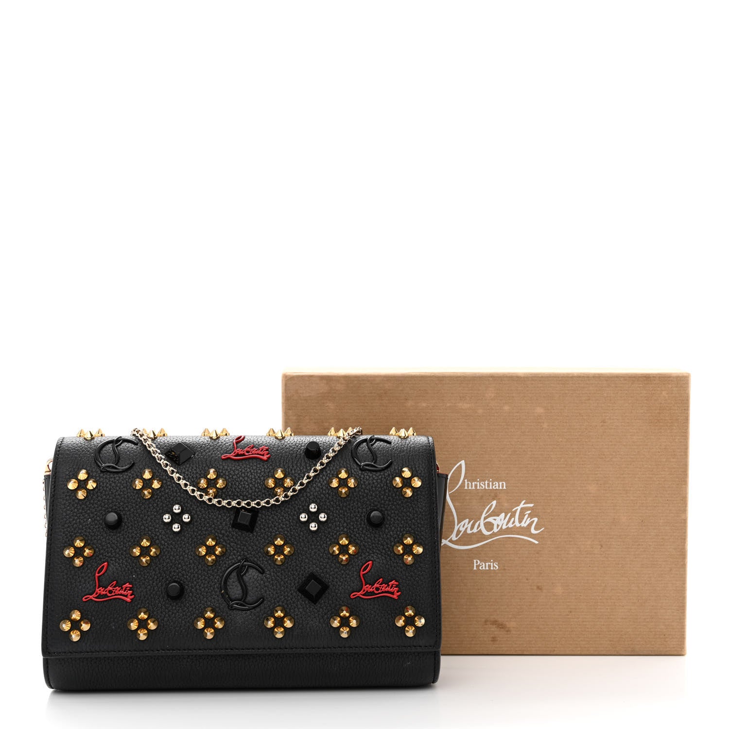 Christian Louboutin Grained Calfskin Spikes Loubinthesky Paloma Wallet On Chain Black Multimetal 11 of 11