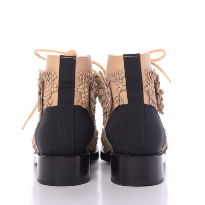 Chanel Embroidered Lambskin Grosgrain Lace Up Boots 38.5 Beige Black 7 of 11