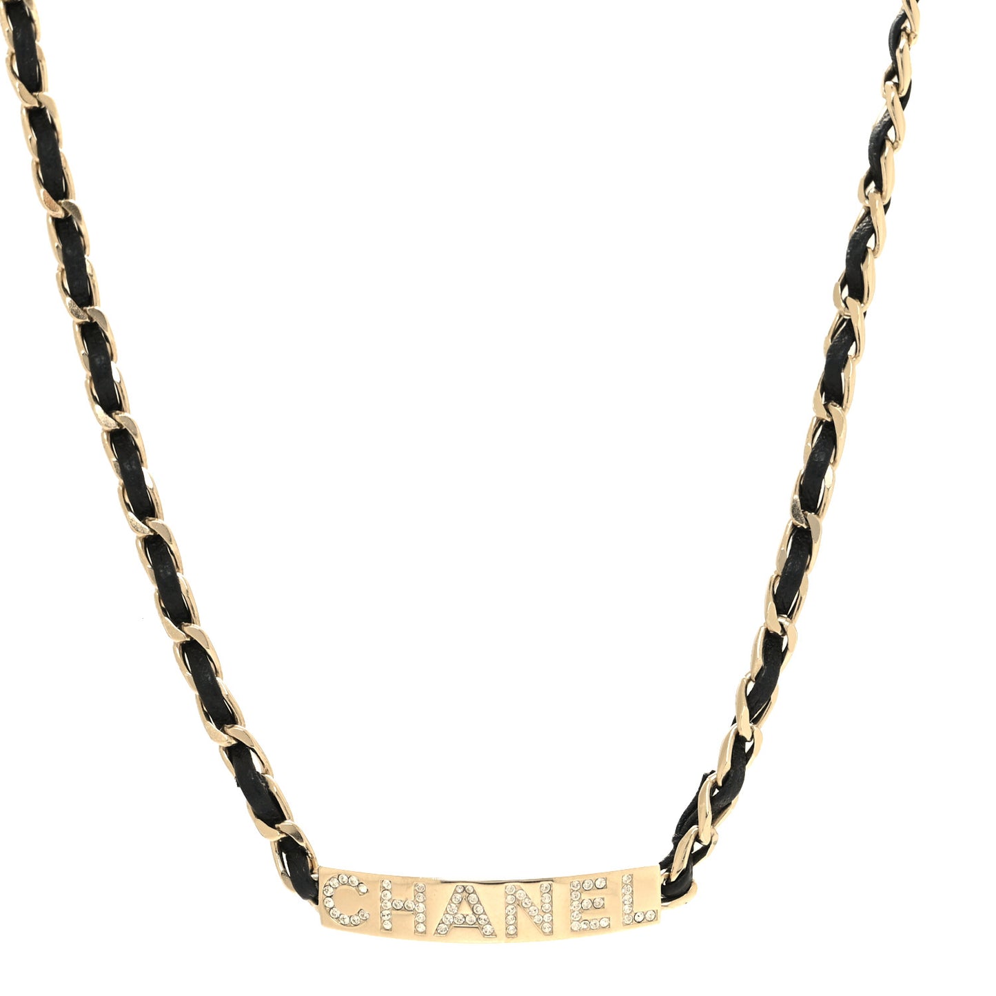 Metal Lambskin Crystal Sergeant Chanel Choker Necklace Black Gold