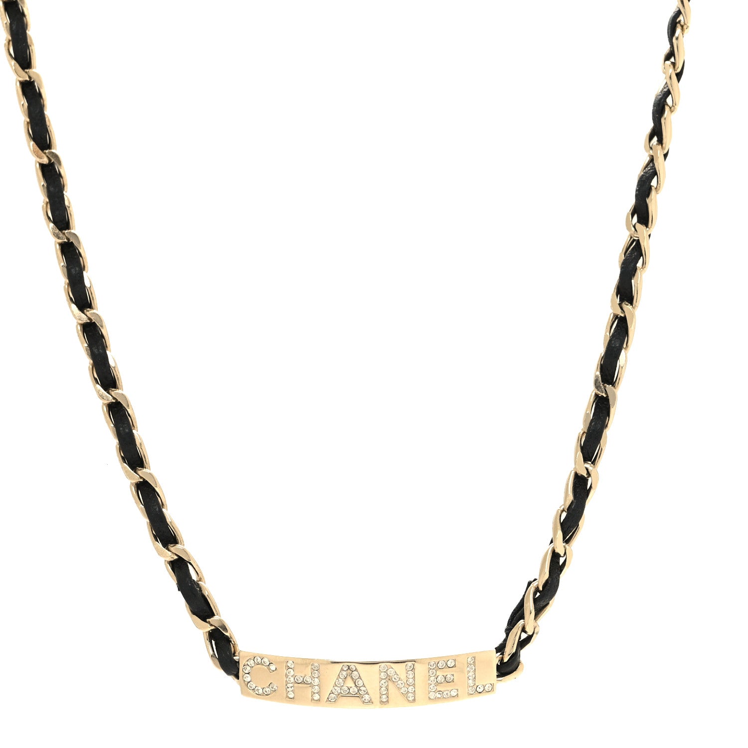 Chanel Metal Lambskin Crystal Sergeant Chanel Choker Necklace Black Gold 1 of 6