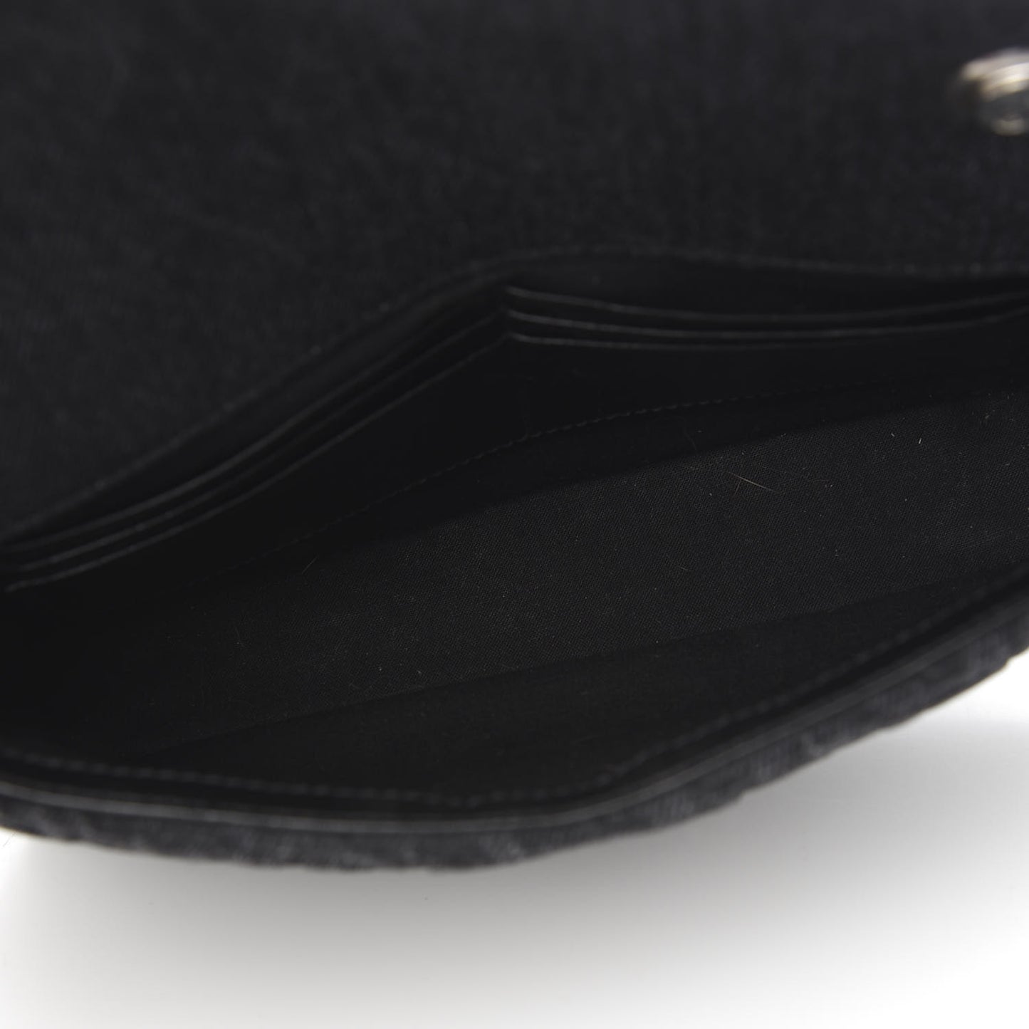 Destroyed Denim Jacquard Logo Matelasse BB Chain Wallet Black