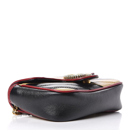 Gucci Vintage Effect Calfskin Matelasse Diagonal Striped Super Mini Torchon GG Marmont Shoulder Bag Black Beige 4 of 11