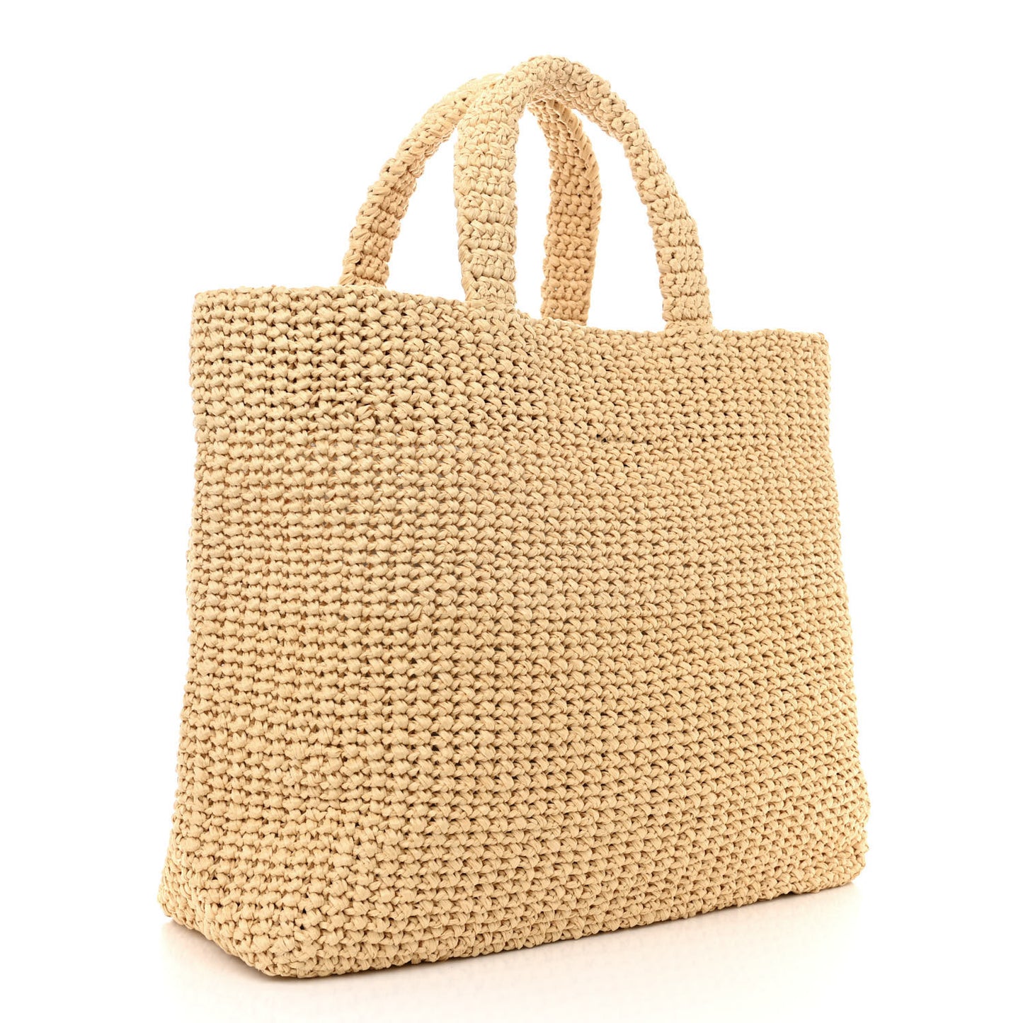 Yarn Raffia Effect Crochet Embroidered Logo Tote Naturale