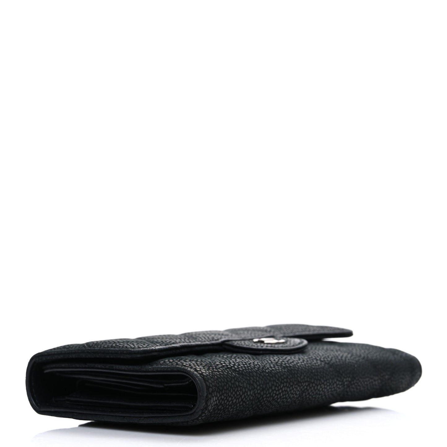 Iridescent Caviar Quilted Large Flap Wallet  Black