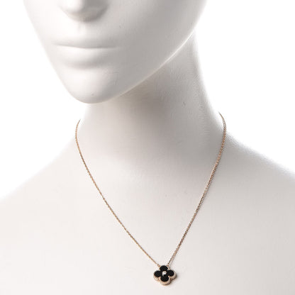 Van Cleef & Arpels 18K Rose Gold Diamond Black Onyx Vintage Alhambra Pendant Necklace 2 of 9