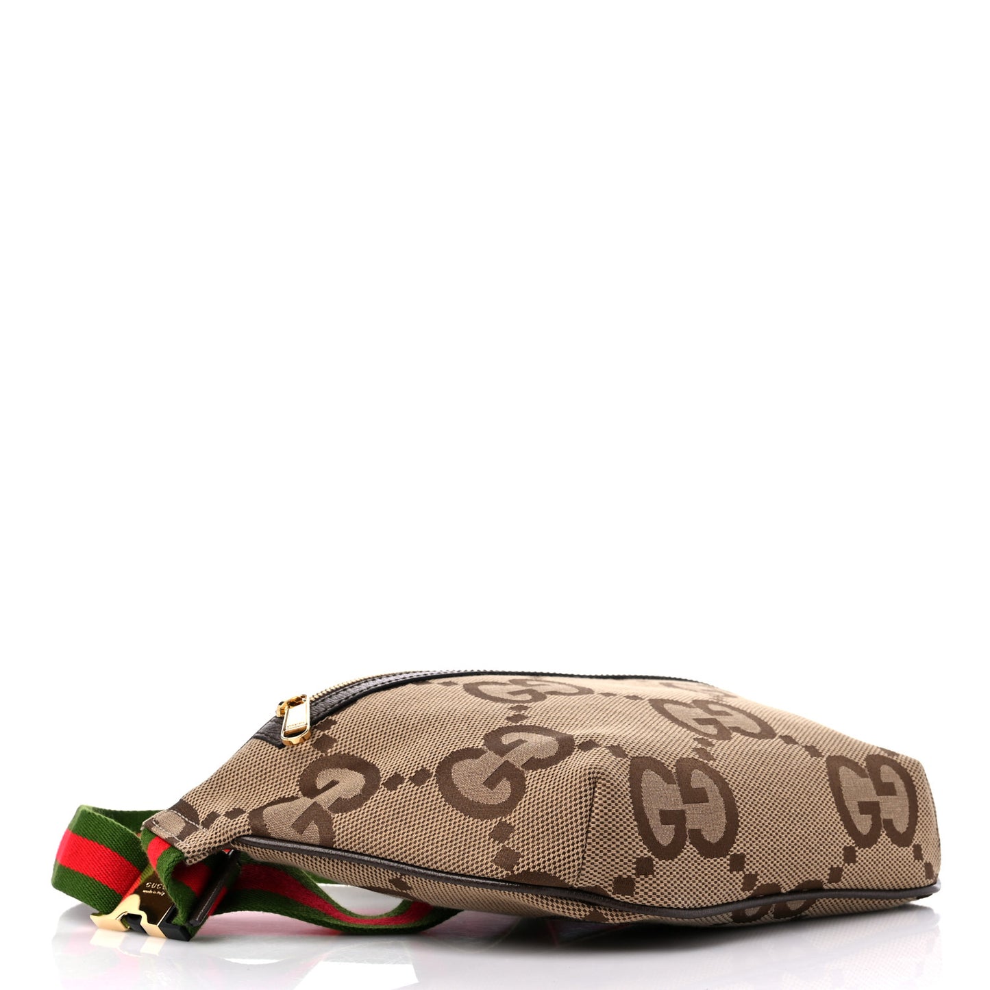 Monogram Jumbo GG Textured Dollar Calfskin Web Belt Bag Camel Ebony New Acero
