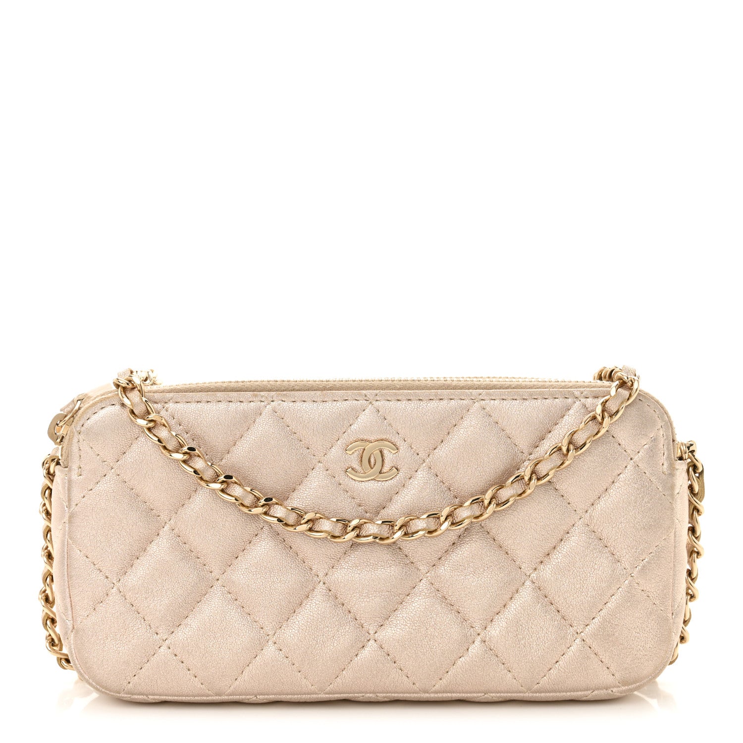 Chanel Metallic Lambskin Quilted Small Clutch With Chain Gold 1 of 13