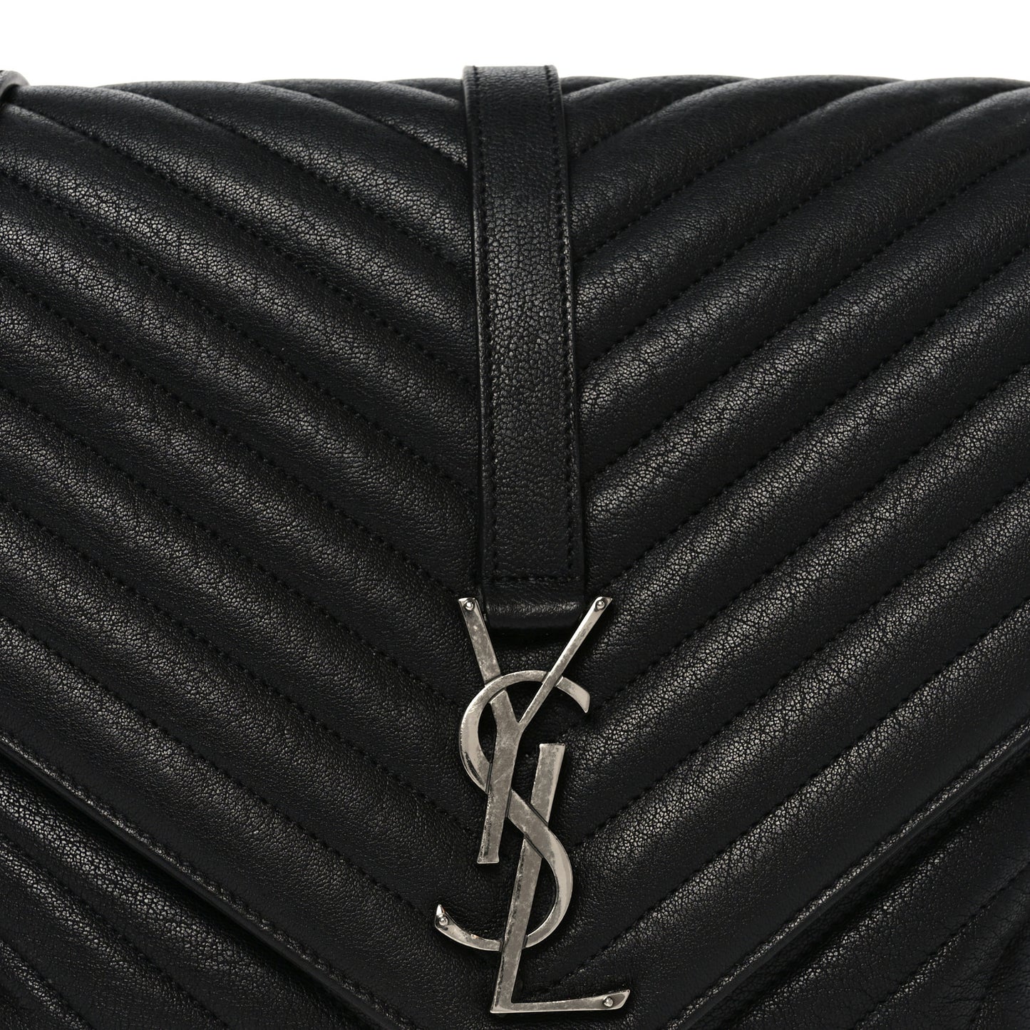 Sheepskin Matelasse Chevron Monogram Large College Bag Black