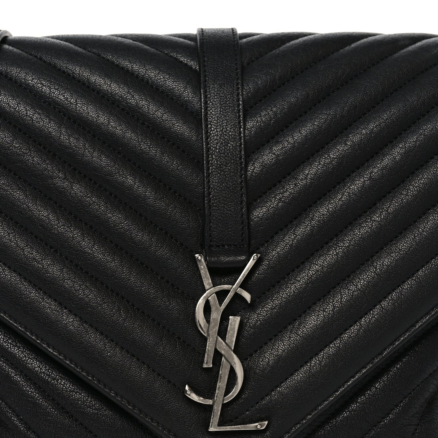 Saint Laurent Sheepskin Matelasse Chevron Monogram Large College Bag Black 8 of 10