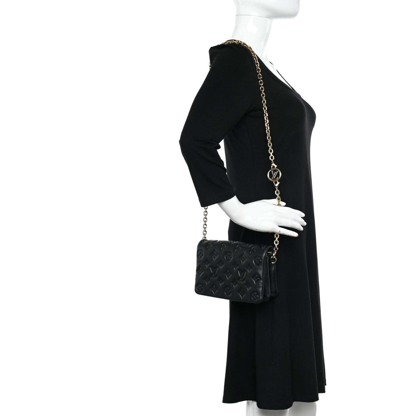 Lambskin Embossed Monogram Pochette Coussin Black