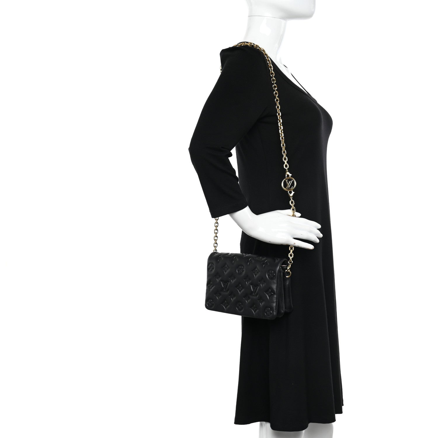 Louis Vuitton Lambskin Embossed Monogram Pochette Coussin Black 2 of 10