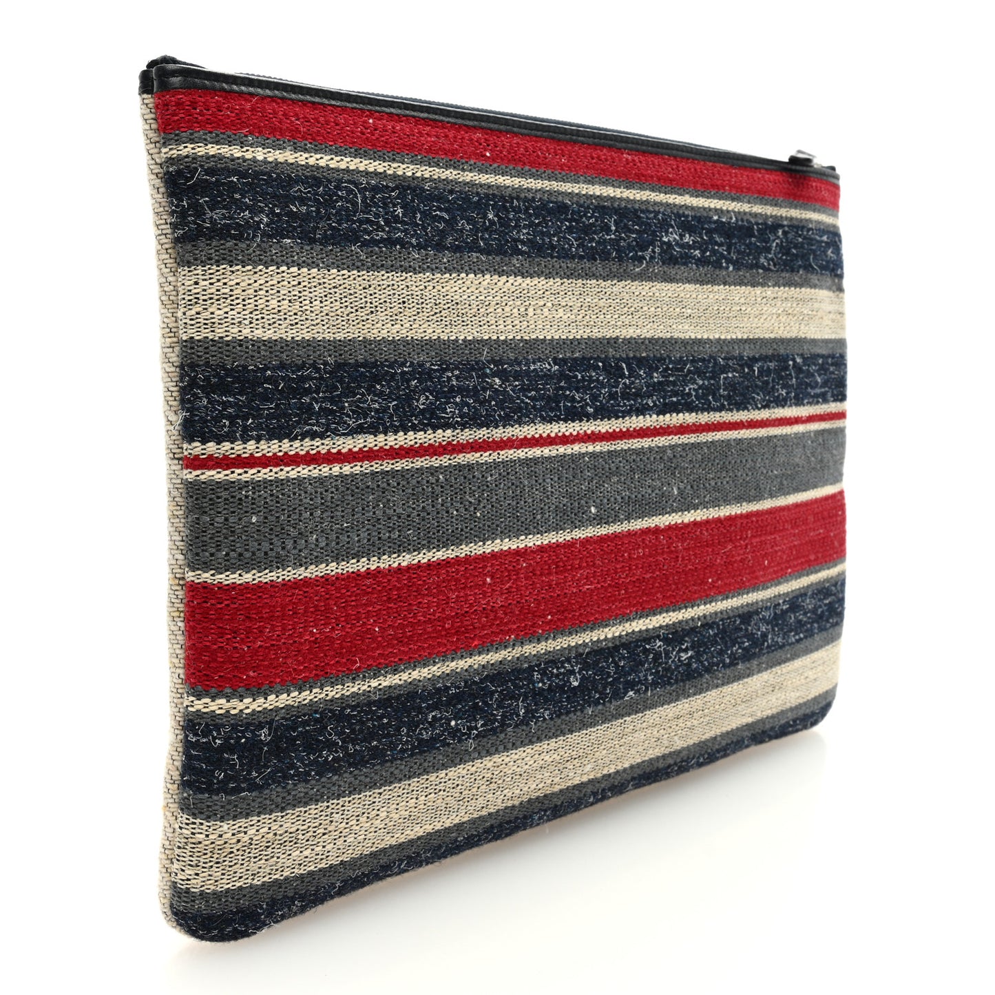 Striped Canvas Deauville Pouch Clutch Beige