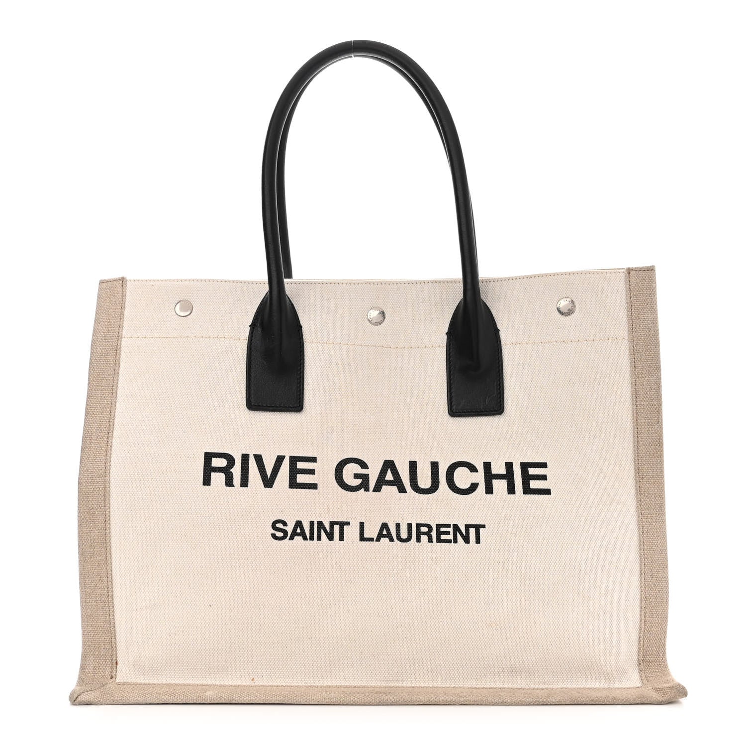 Saint Laurent Linen Calfskin Small Rive Gauche Tote Greggio Natural 1 of 16