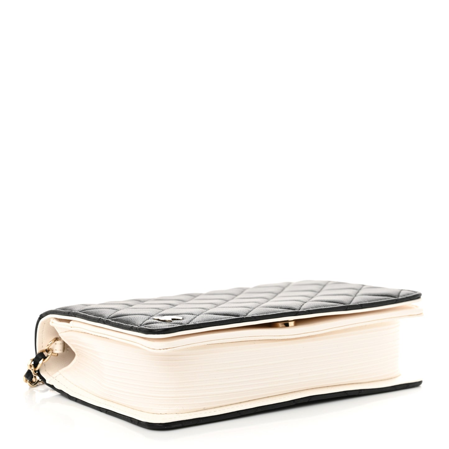 Lambskin Quilted Book Wallet On Chain WOC Black