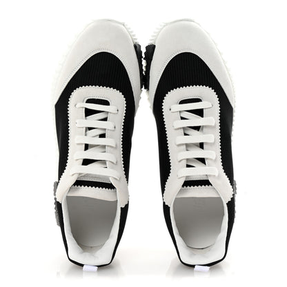 Hermes Ripstop Fabric Suede Mens Bouncing Sneakers 42.5 Black White 2 of 9