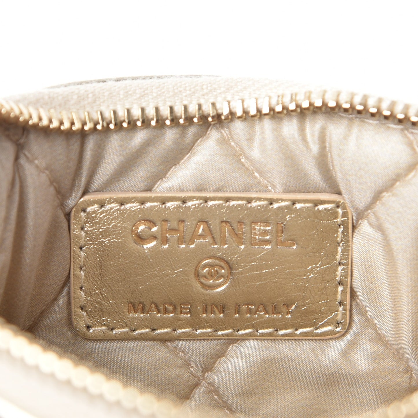 Metallic Lambskin Embossed Cosmetic Pouch Gold