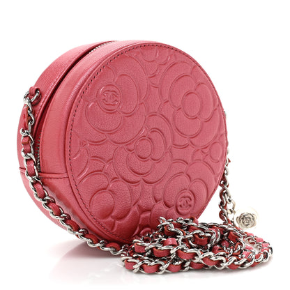 Chanel Goatskin Camellia Quilted Round Clutch With Chain Dark Pink 3 of 9