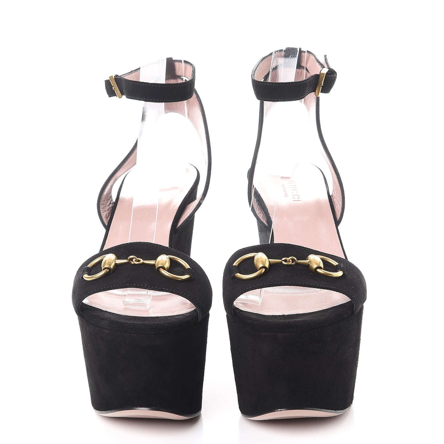 Gucci Kid Scamosciato Liliane Horsebit Platform Wedge Sandals 37 Black 2 of 8