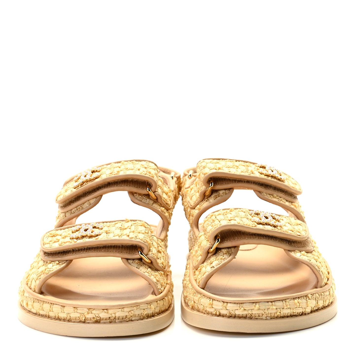 Braided Fabric Velcro Dad Sandals 35.5 Beige