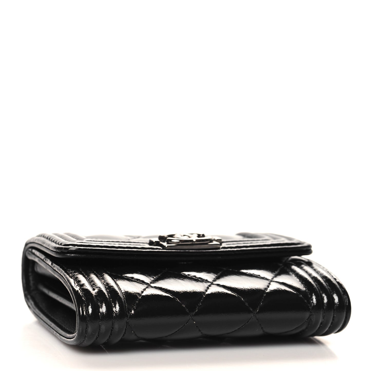 Distressed Patent Quilted Boy Flap Card Holder Wallet Black