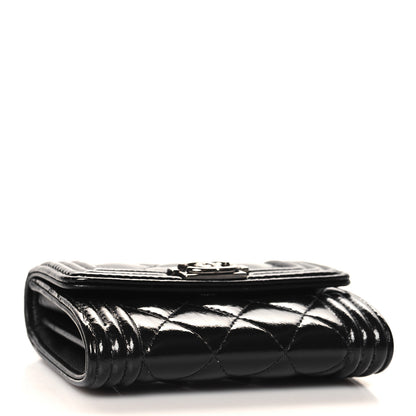 Chanel Distressed Patent Quilted Boy Flap Card Holder Wallet Black 4 of 8