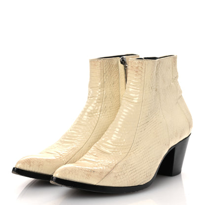 Saint Laurent Lacquered Snakeskin Ayers Finn 60 Crop Zip Boots 41 Cream 3 of 15
