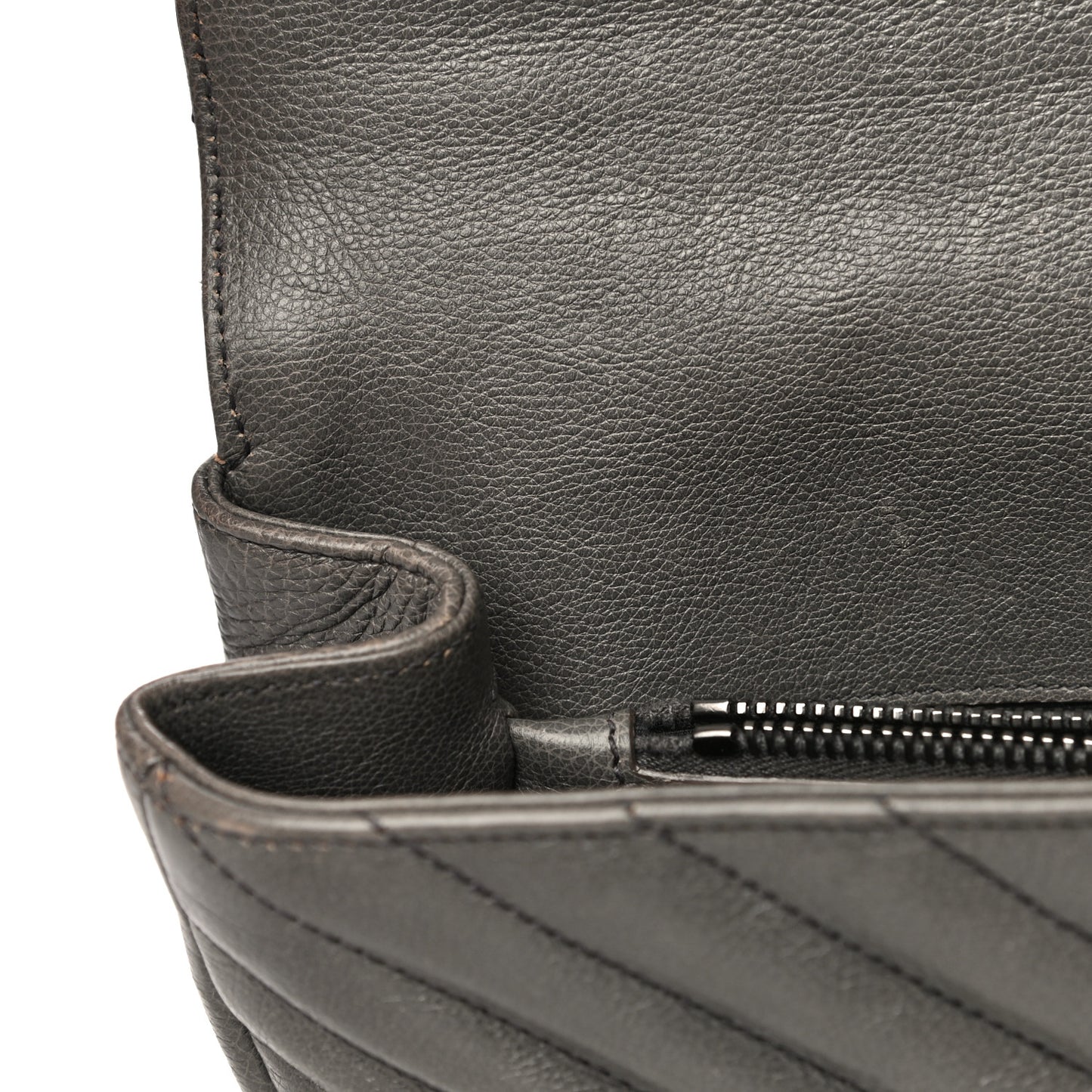 Grained Calfskin Matelasse Chevron Monogram Medium College Bag Grey