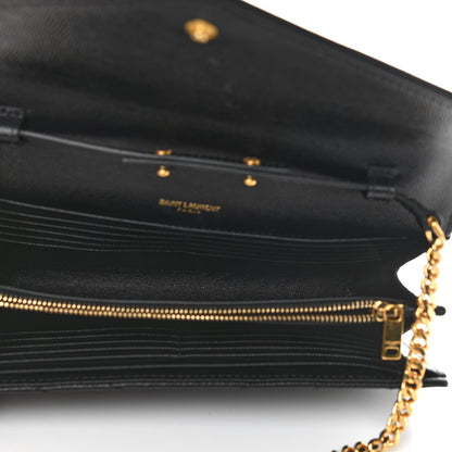 Saint Laurent Grain De Poudre Matelasse Chevron Monogram Chain Wallet Black 7 of 11