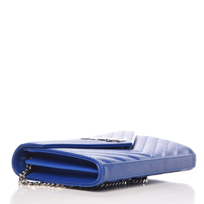 Saint Laurent Grain De Poudre Matelasse Chevron Monogram Chain Wallet Blue Majorelle 4 of 8