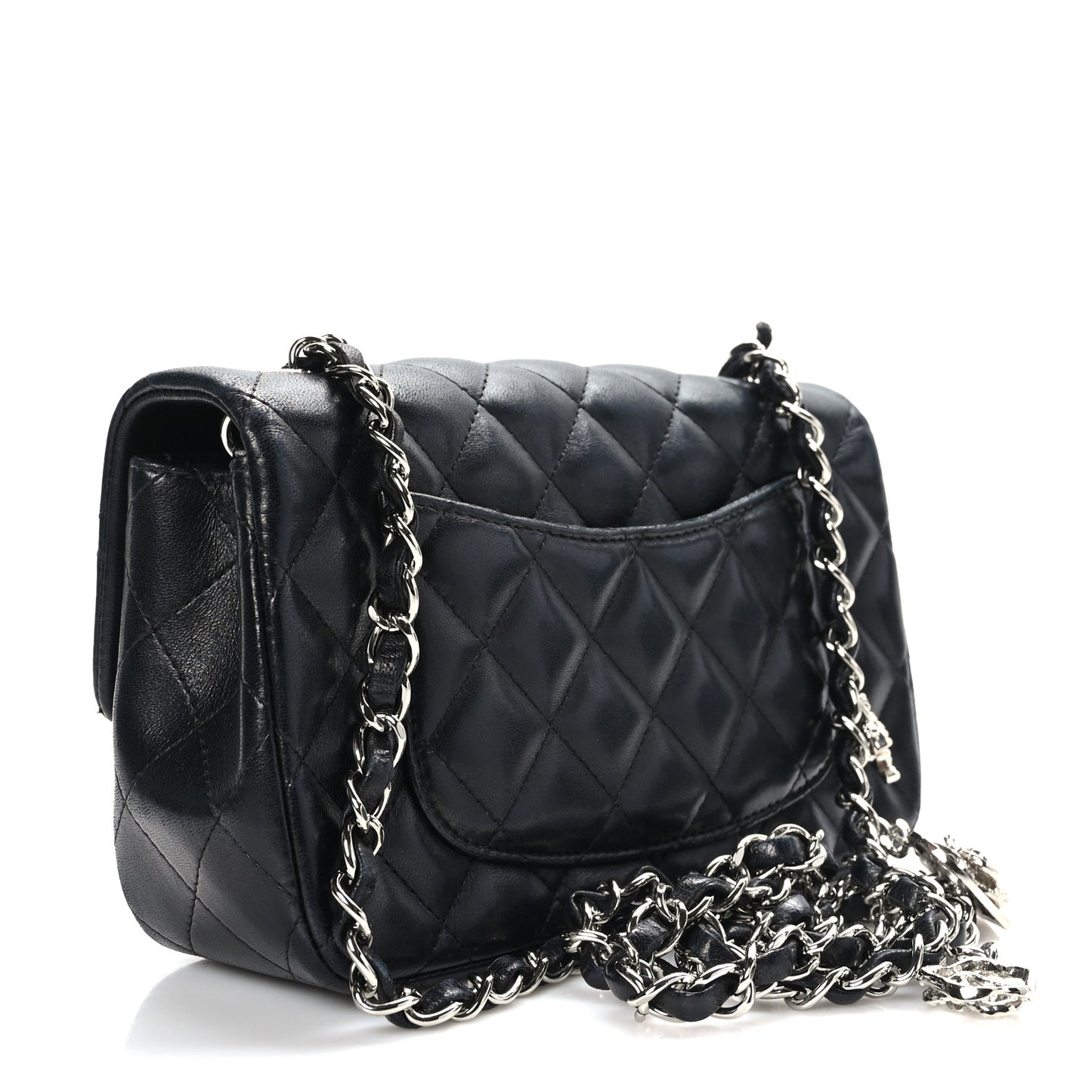 Lambskin Quilted Valentine Charms Mini Rectangular Flap Black
