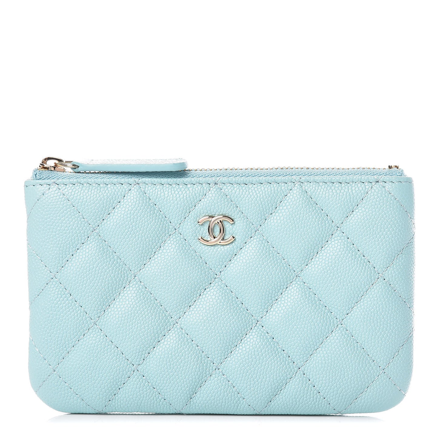Caviar Quilted Small Cosmetic Case Light Blue