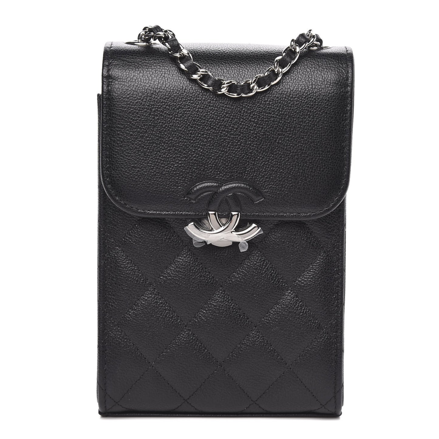 Grained Calfskin Quilted CC Box Clutch With Chain Black