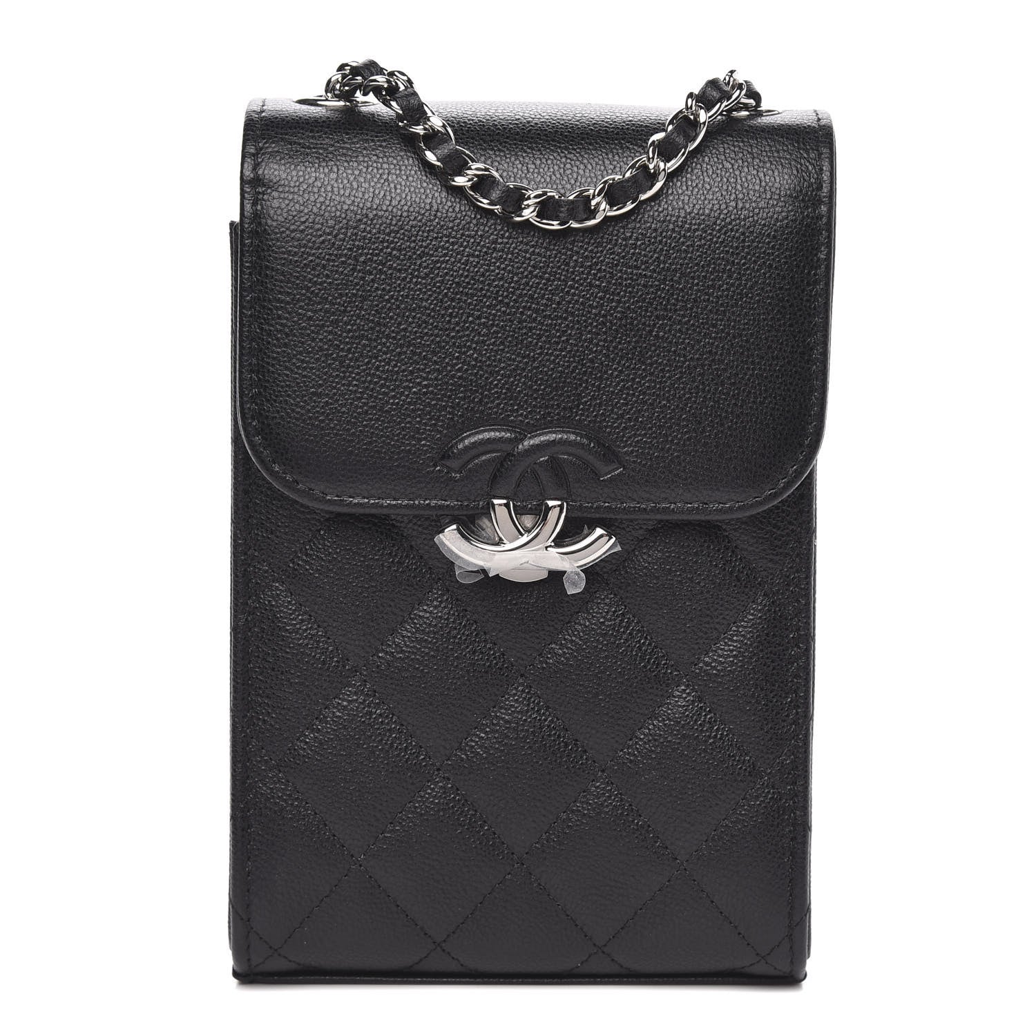 Chanel Grained Calfskin Quilted CC Box Clutch With Chain Black 1 of 12