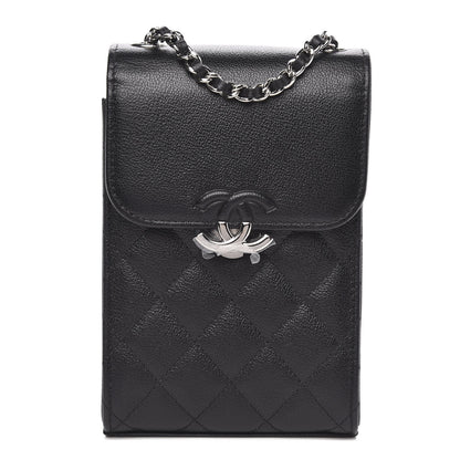 Chanel Grained Calfskin Quilted CC Box Clutch With Chain Black 1 of 12