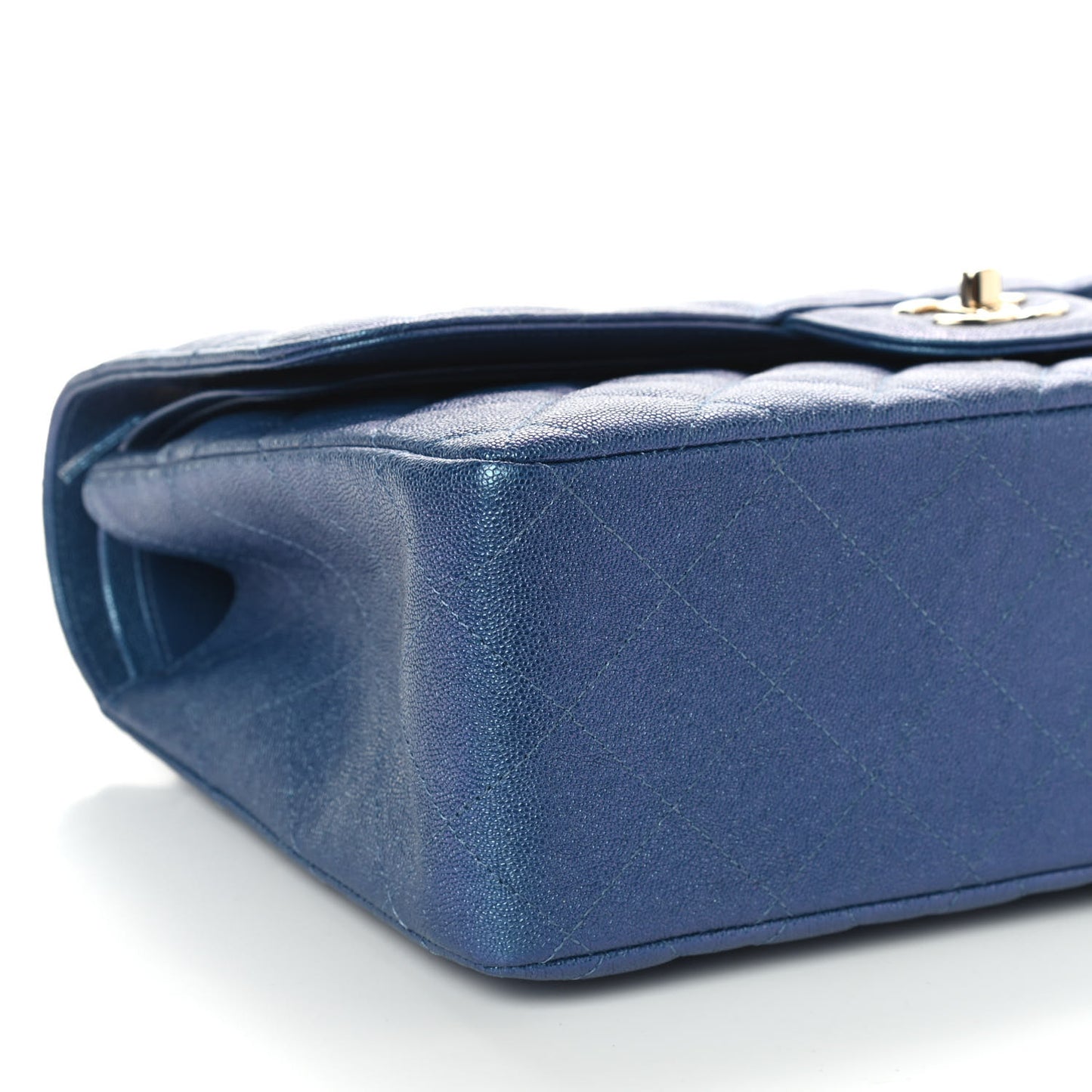 Iridescent Caviar Quilted Jumbo Double Flap Dark Blue