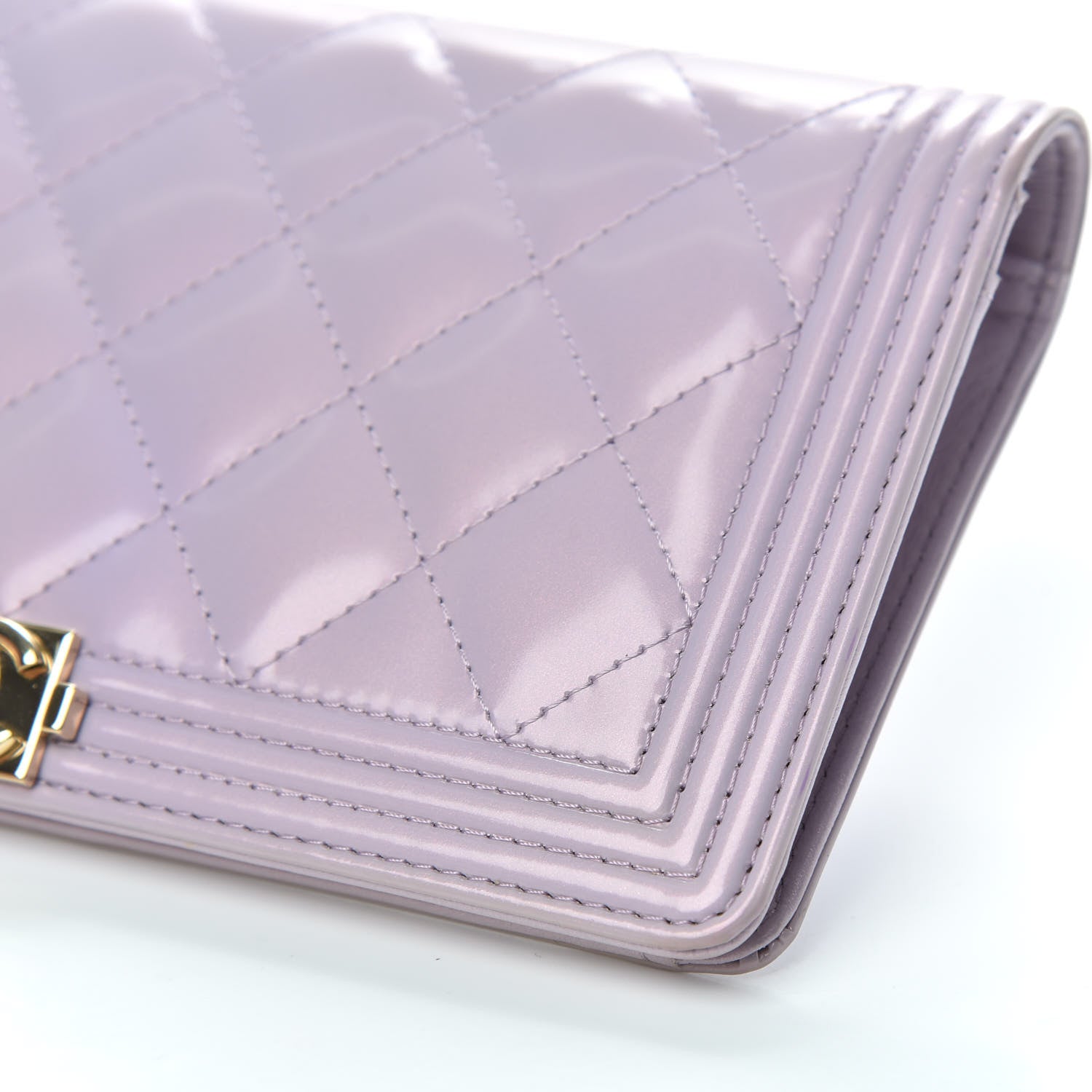 Chanel Metallic Patent Calfskin Quilted Boy Yen Wallet Purple 10 of 12