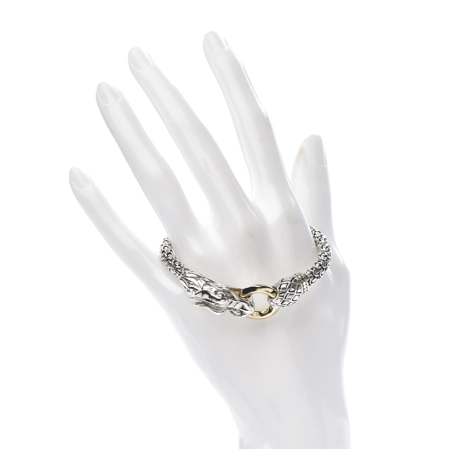 Sterling Silver 18K Yellow Gold 6mm Naga Dragon Bracelet