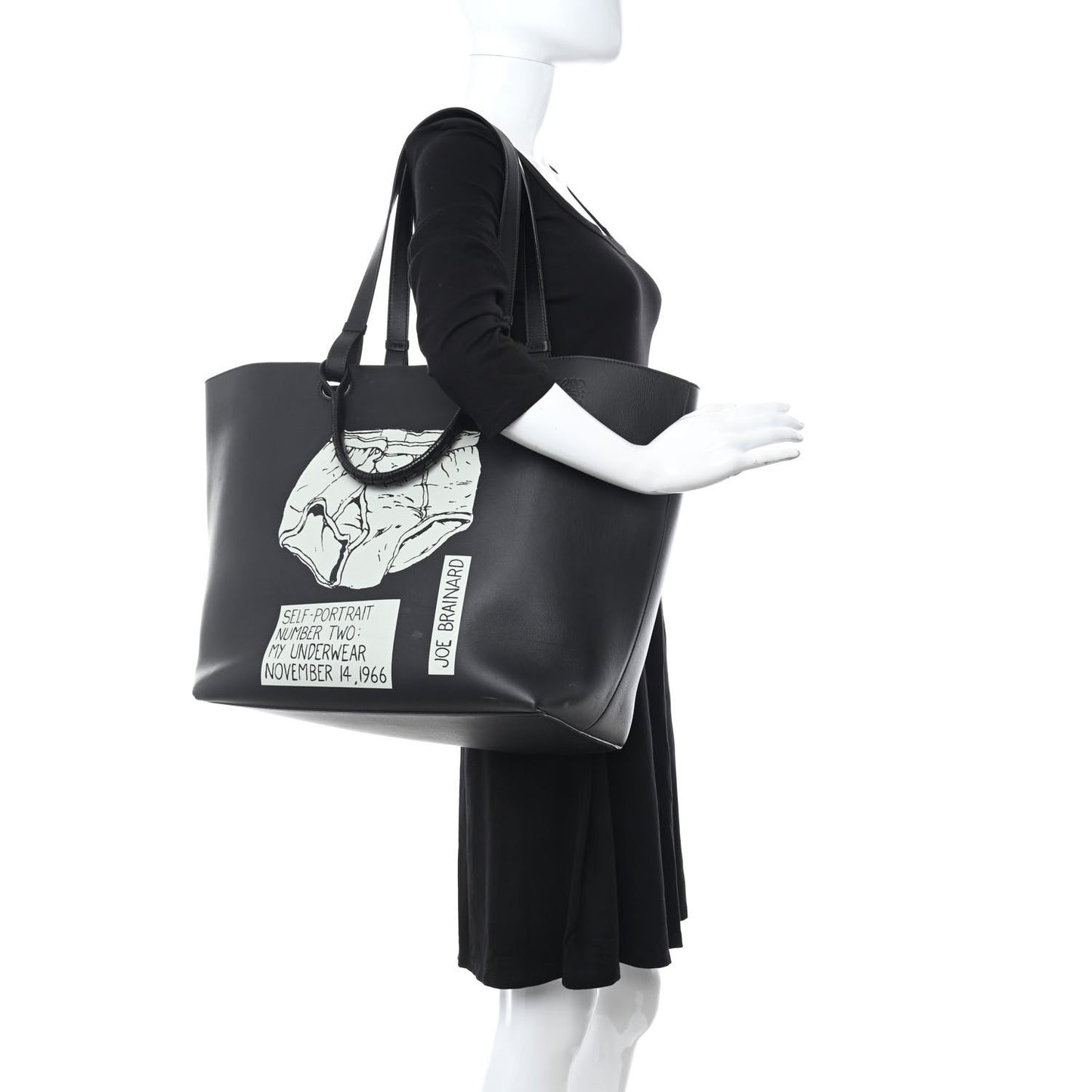 Calfskin Underwear Print Large Double Handle Tote Black