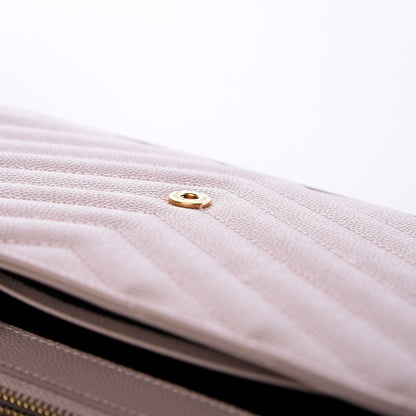 Saint Laurent Grain De Poudre Matelasse Chevron Monogram Chain Wallet Rose Antic 10 of 12