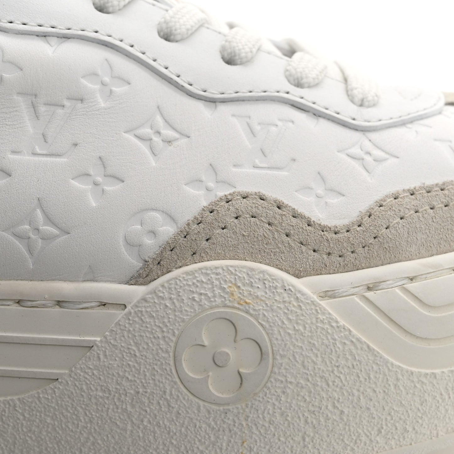 Calfskin Embossed LV Groovy Platform Sneakers 38 White