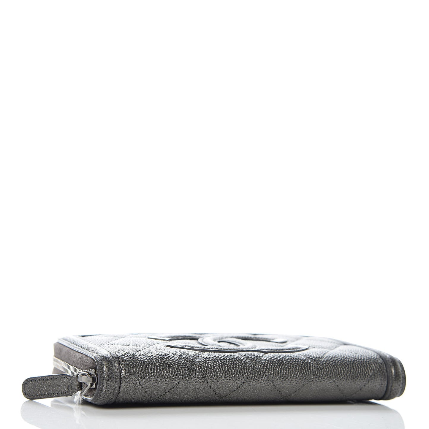 Metallic Caviar Quilted Medium Filigree Zip Around Wallet Dark Silver