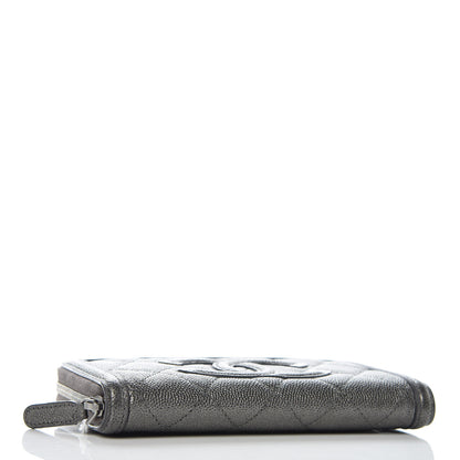 Chanel Metallic Caviar Quilted Medium Filigree Zip Around Wallet Dark Silver 4 of 8