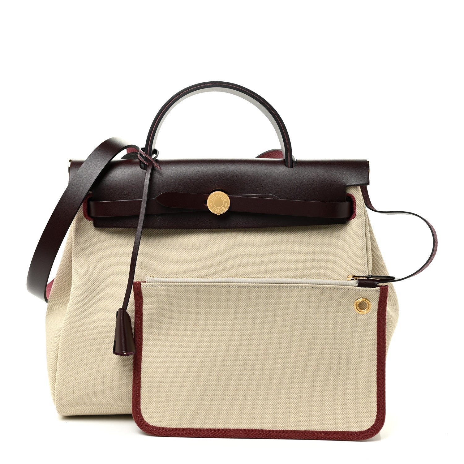 Hermes Military Toile Vache Hunter Herbag Zip Retourne 31 PM Beton Rouge Sellier 1 of 11