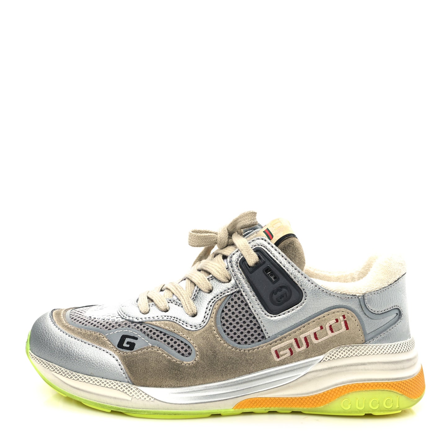 Metallic Calfskin Suede Womens Ultrapace Sneakers 35.5 Silver Oatmeal