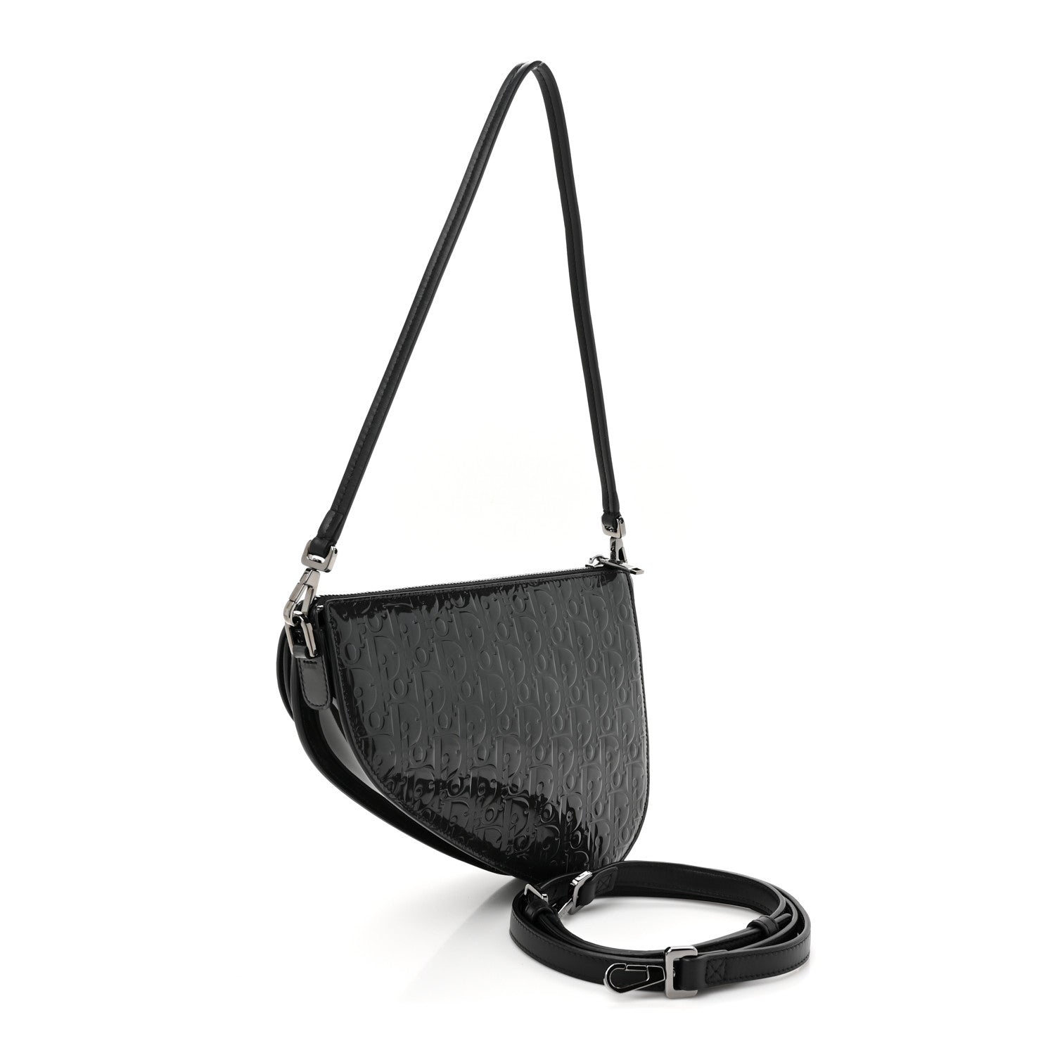 Christian Dior Patent Oblique Embossed Saddle Boxy Bag Black 3 of 10