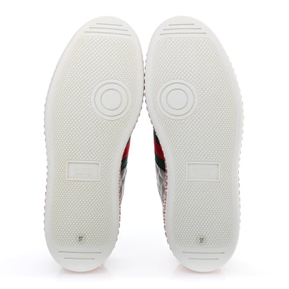 Gucci Laminated Nappa Crystal Web Bee Embroidered Trapuntata Womens Ace Platform Sneakers 37 Argento 4 of 4