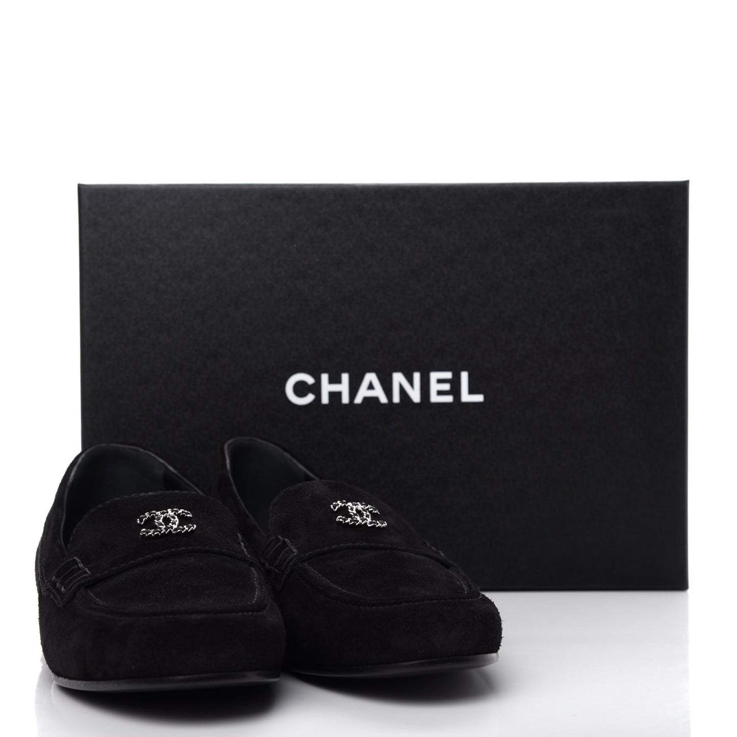 Suede Lambskin CC Chain Mocassin Loafers 40 Black
